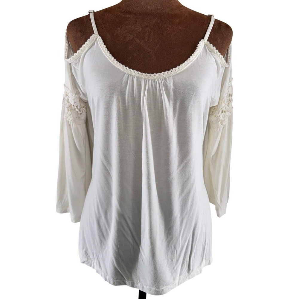 Boho Lace Cold Shoulder Top Ivory Romantic Flowy NWT Women's Small POL Oversized